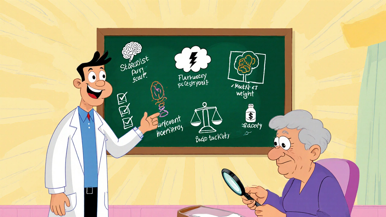 Doctor showing a medication checklist to a patient.