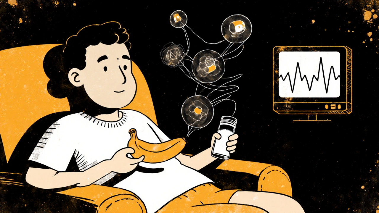 Patient unknowingly consuming high-potassium foods and salt substitutes, with invisible potassium surging into the bloodstream.