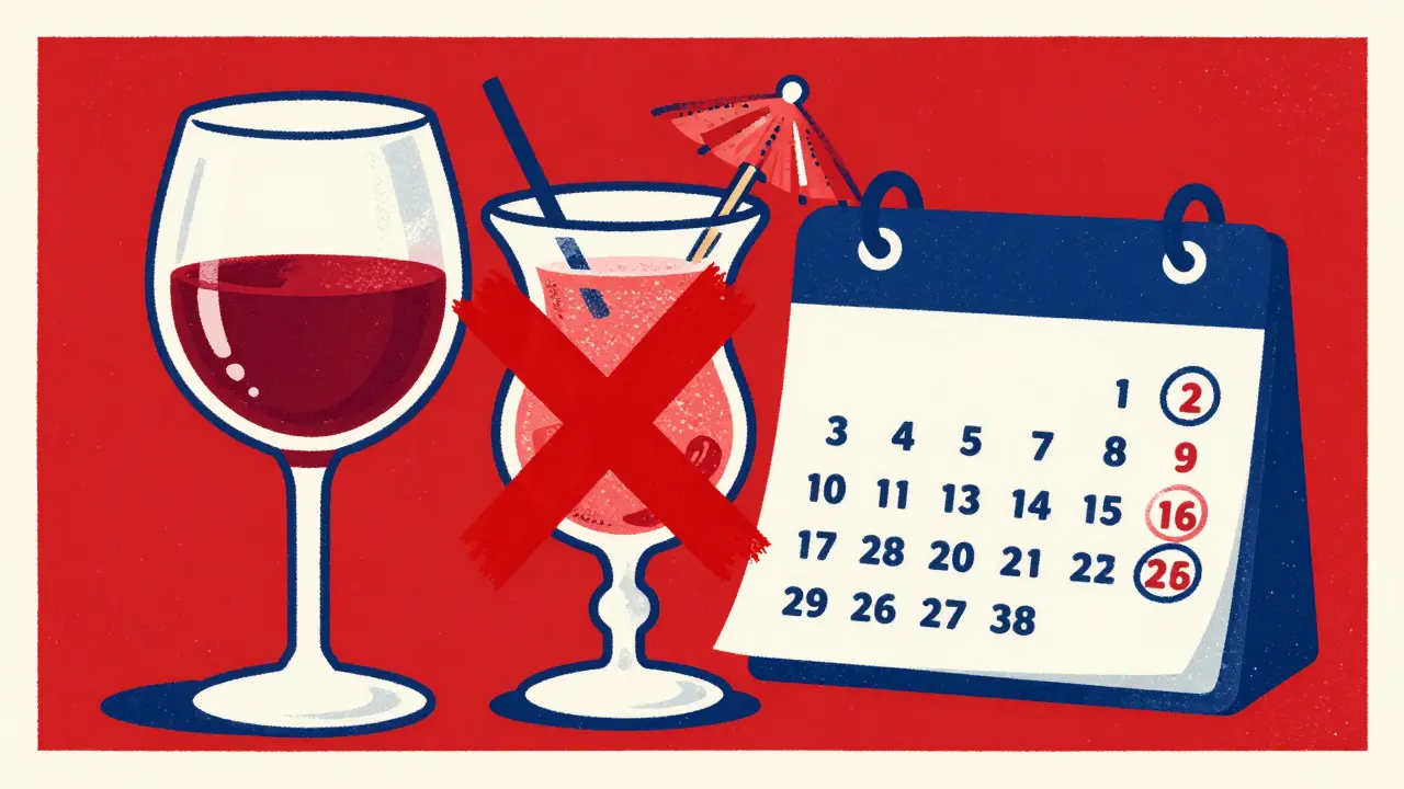 A red X over alcoholic drinks representing a medication warning