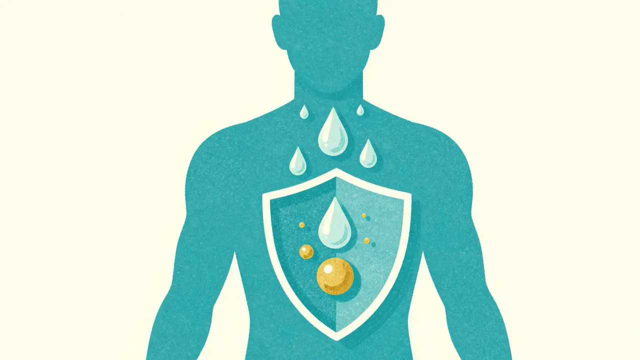 Conceptual art showing diuretic action flushing water while retaining potassium.