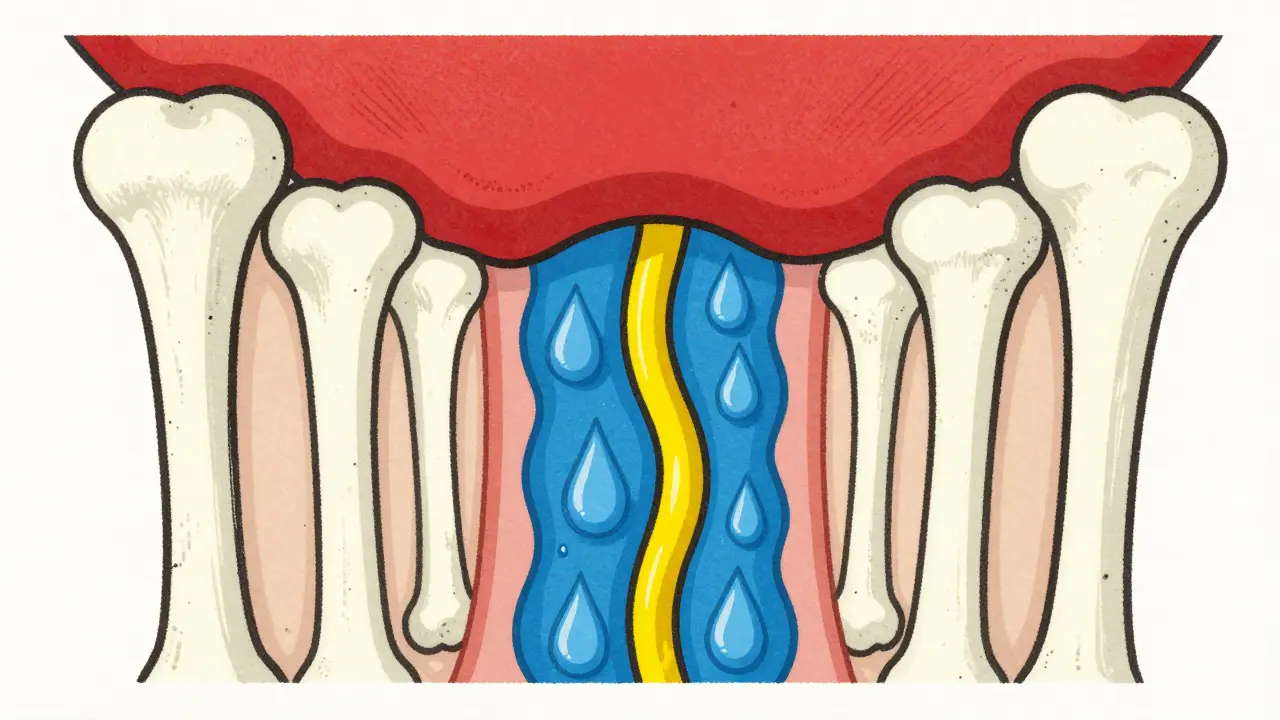 Conceptual illustration of the median nerve compressed in the carpal tunnel