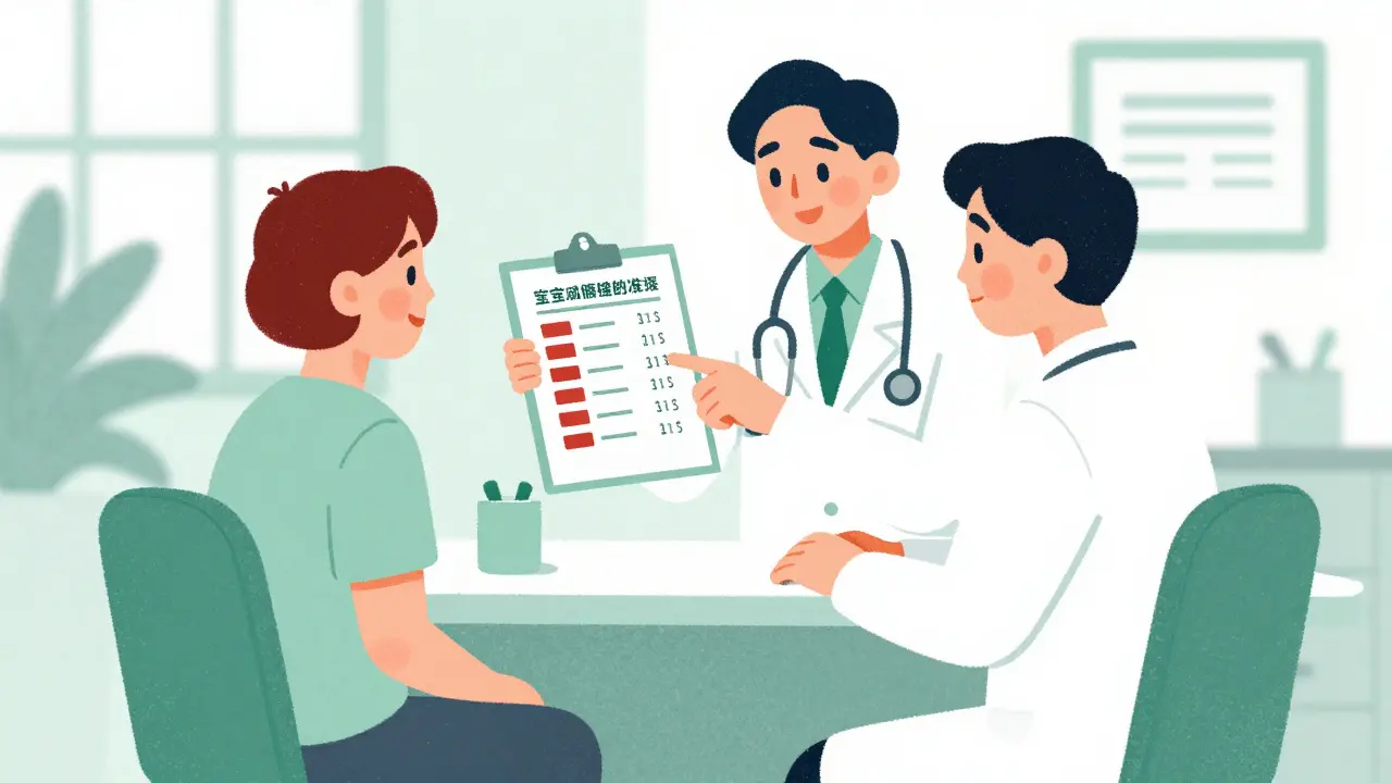 Patient and doctor discussing blood sugar levels during a medical consultation