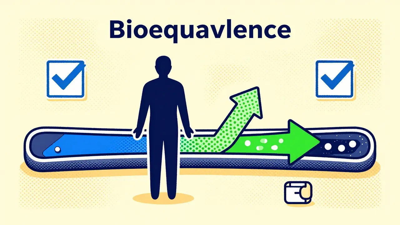 Abstract illustration showing generic and brand drugs merging in bloodstream
