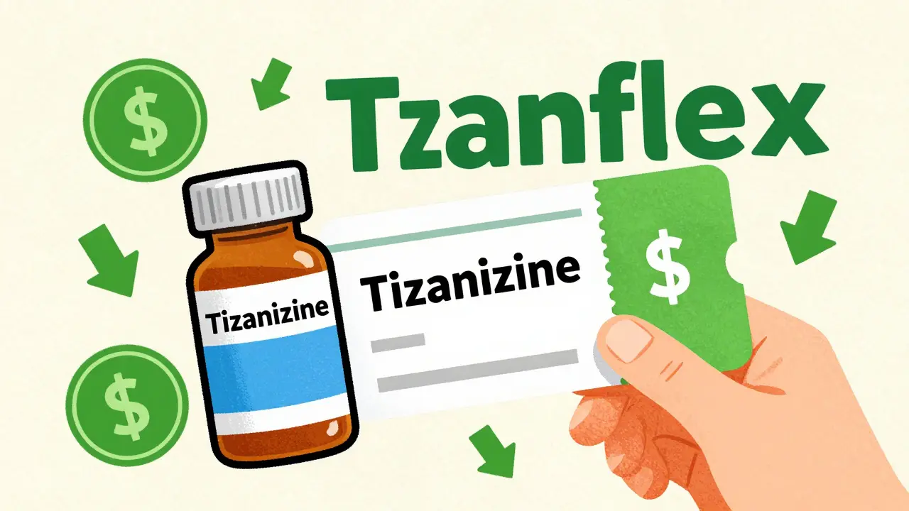 Generic Tizanidine bottle with savings
