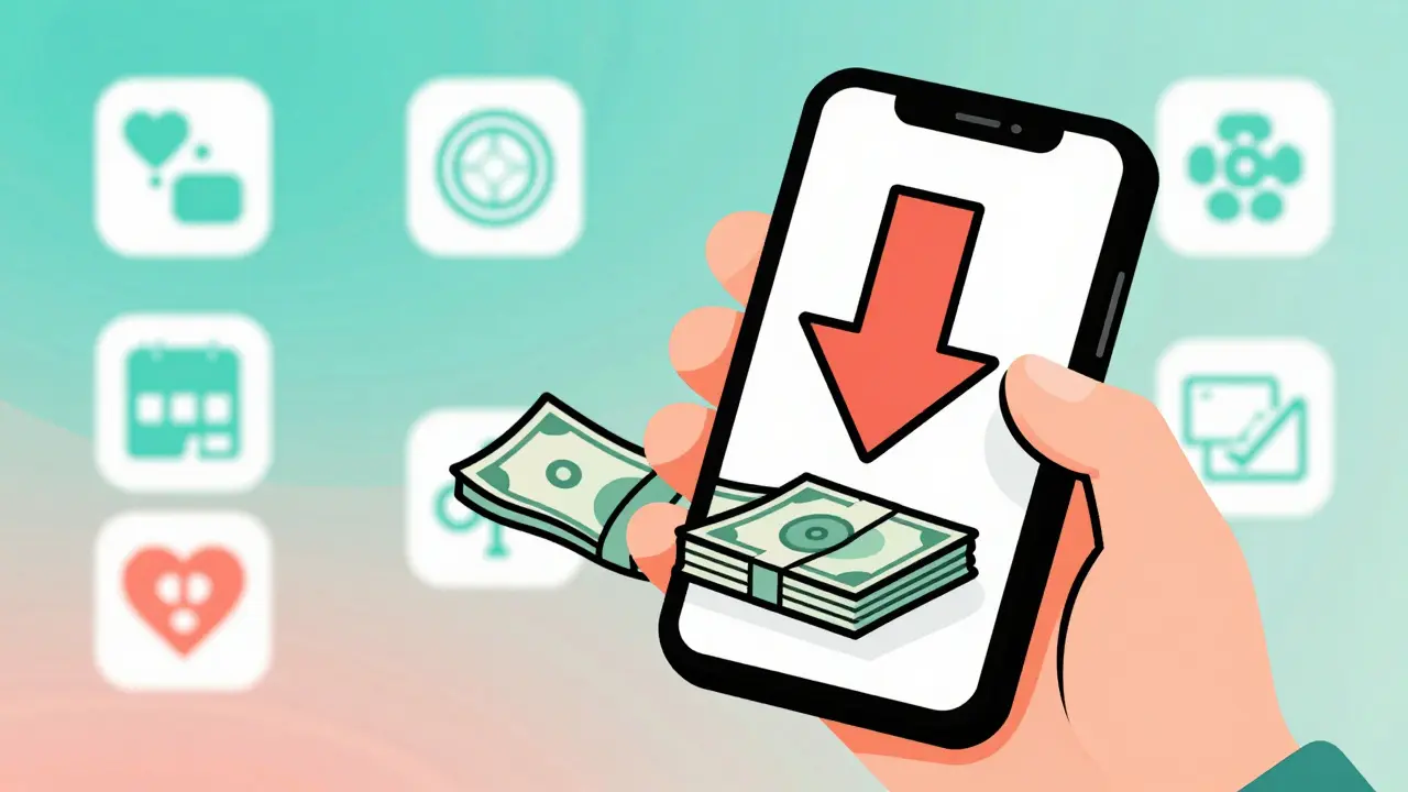 Smartphone showing discount coupon saving money on meds