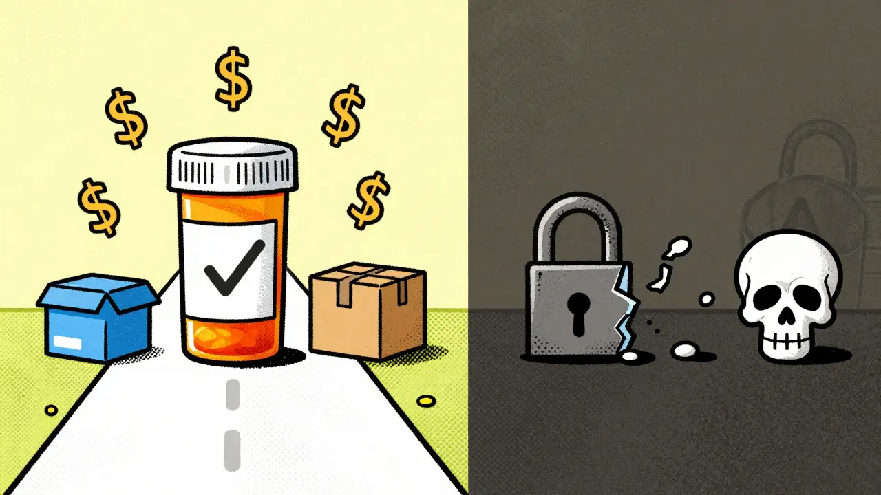 Illustration comparing safe telehealth vs scam risks