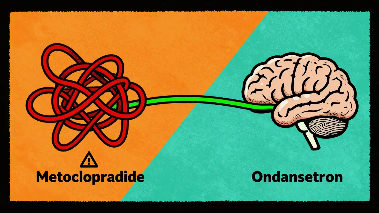 Illustration contrasting tangled red strings for risky meds against smooth green lines for safe alternatives.