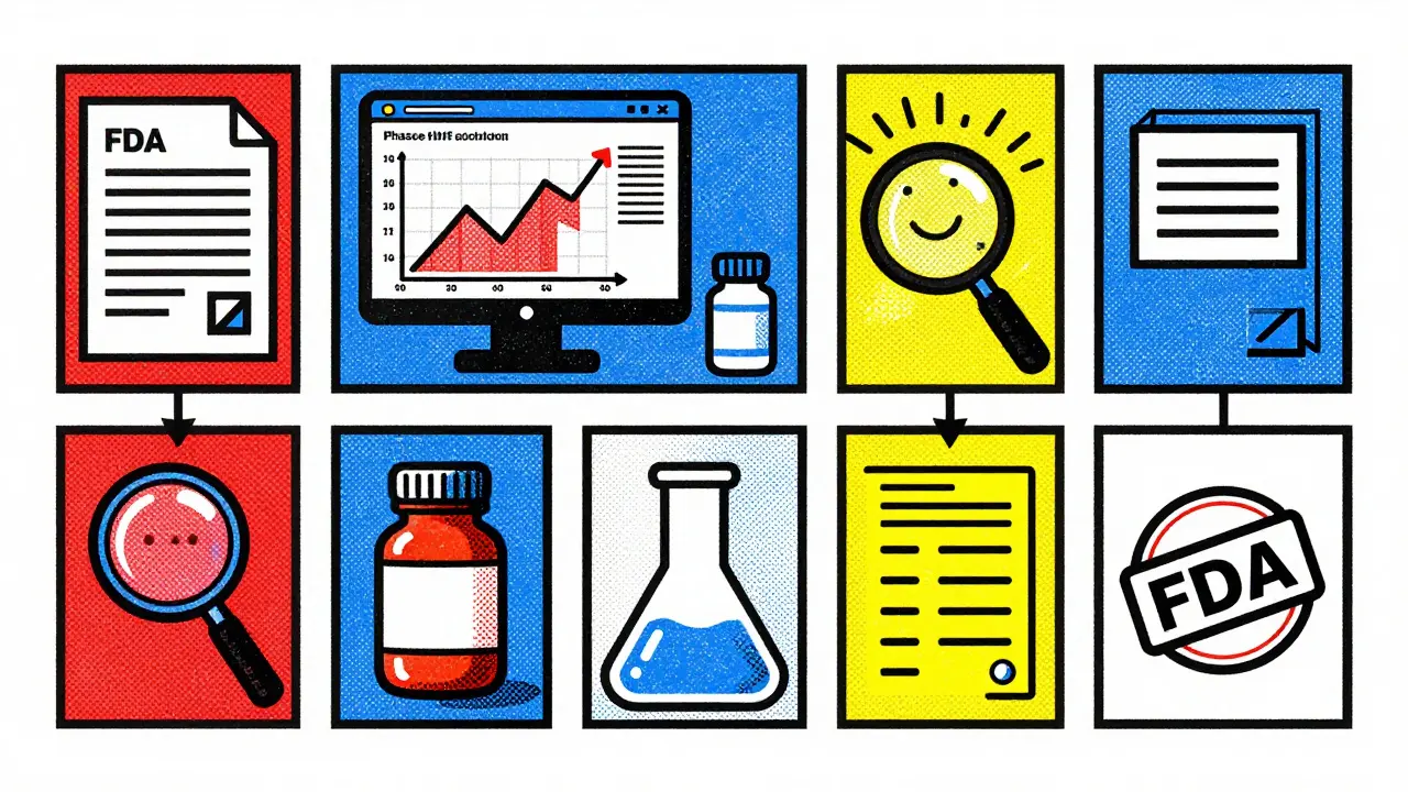Illustration of the five phases of FDA drug import review process