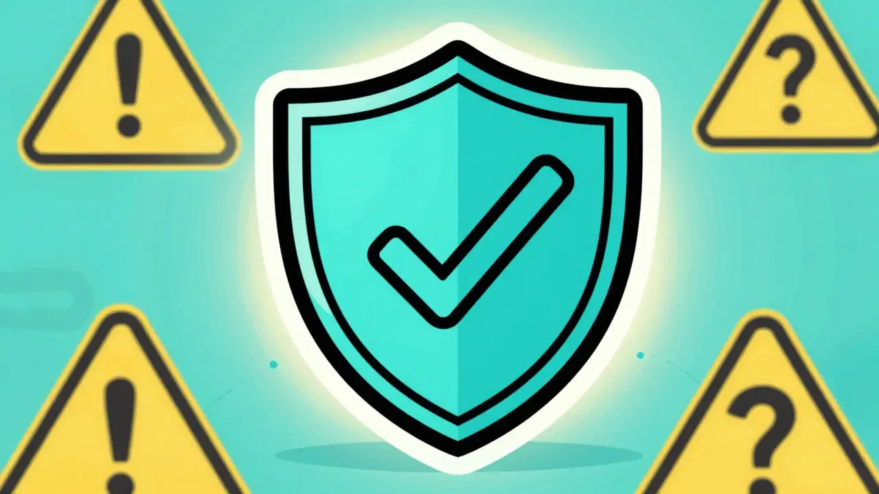 Shield icon blocking scam symbols in graphic style