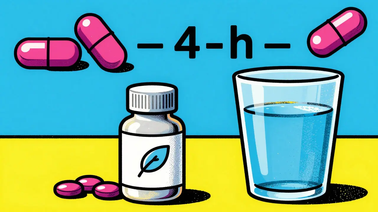 Illustration of thyroid medication separated from interfering supplements