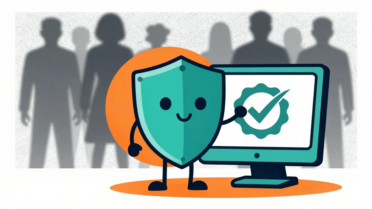 Shield icon protecting computer screen symbolizing safe online pharmacy