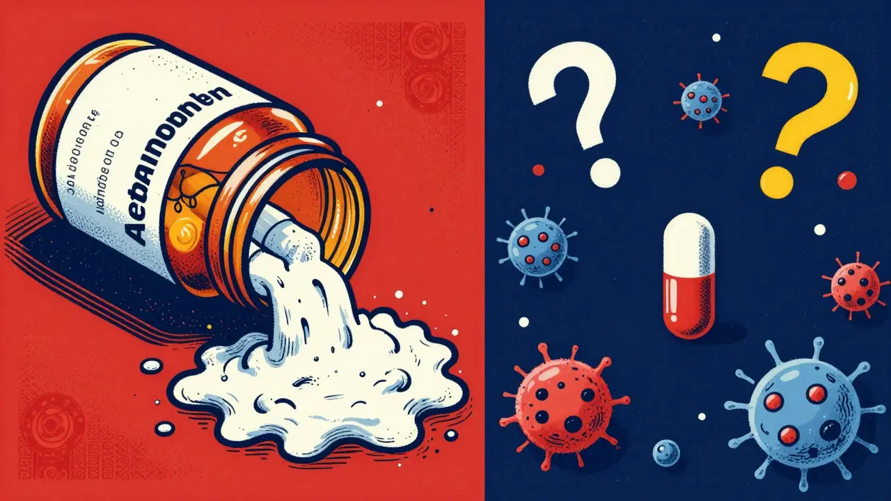 Split illustration contrasting overdose vs unpredictable drug reaction